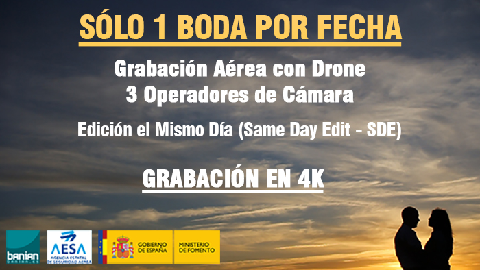 Vídeo edición en el mismo día y grabación aérea con drone para bodas en Cádiz, Sevilla, Córdoba, Granada... Same Day Edit (SDE) Aerial Video